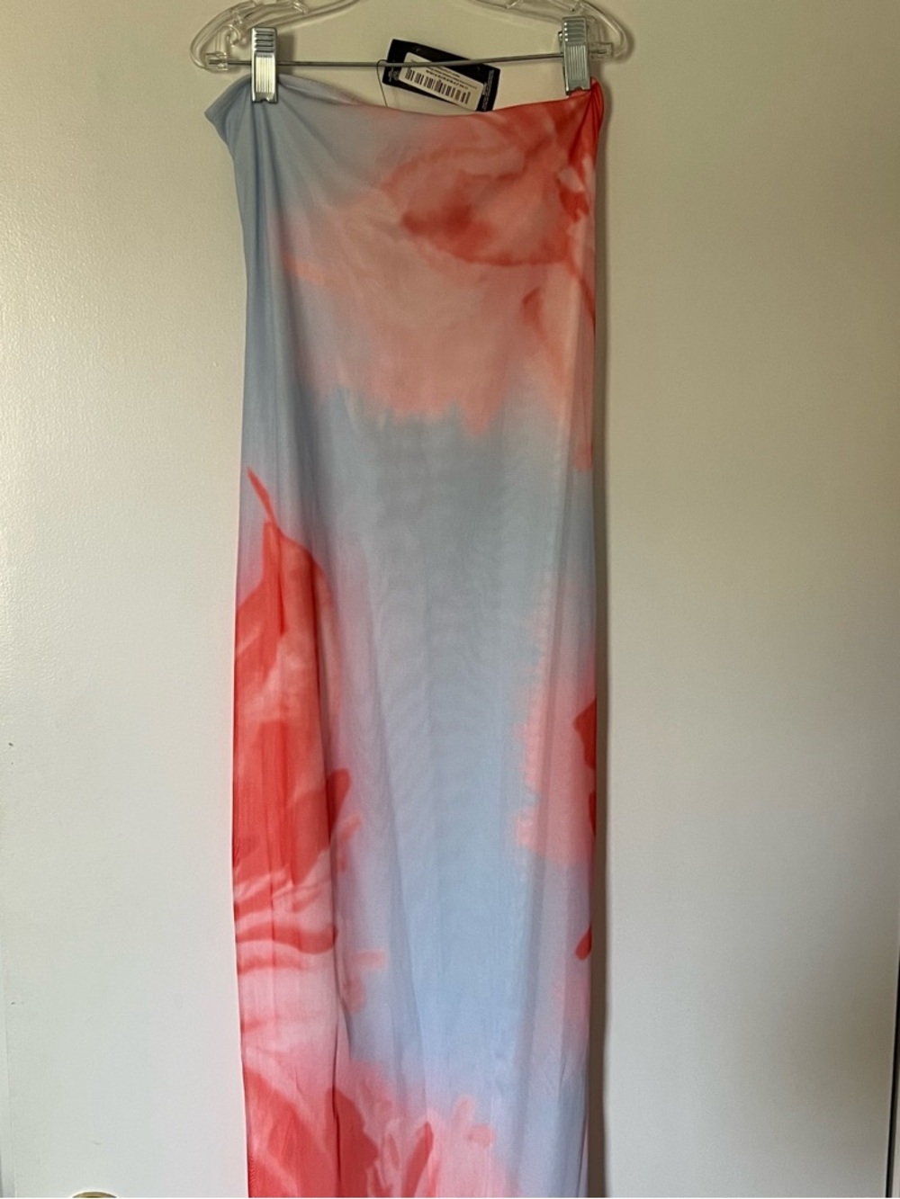 PrettyLittleThing Coral and Light Blue Tie-Dye Maxi Skirt